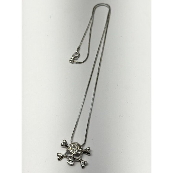 Vintage rhinestone skull and bone snake chain necklace - Picture 3 of 6